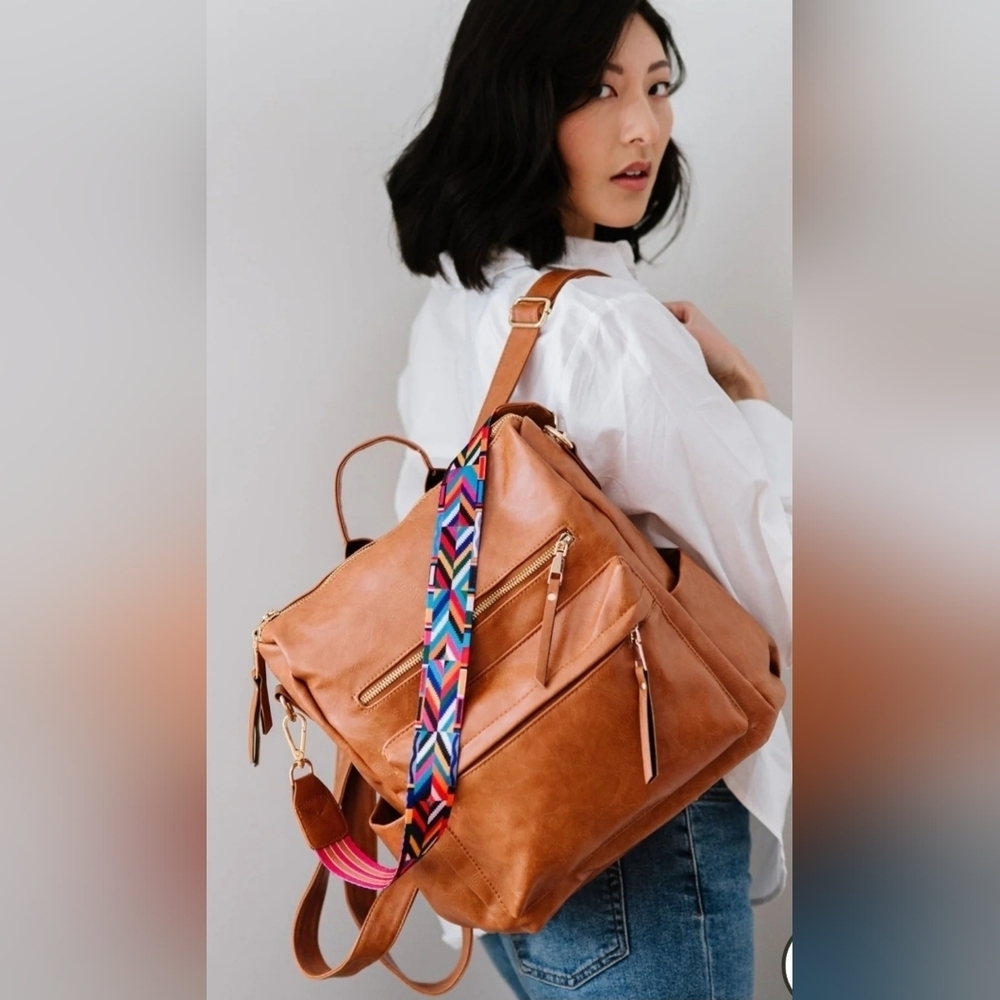 NWOT Modern & Chic Women's Brielle Convertible Bag Camel Brown Boho Colorful #O